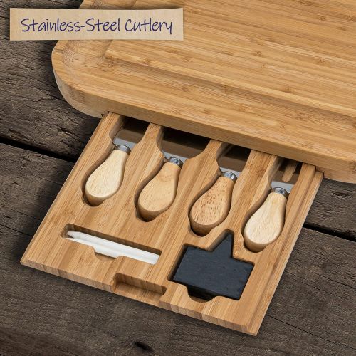  [아마존베스트]Lavastic Cheese Board and Knife Set  Natural Bamboo Charcuterie Board Set  Elegant Cheese Platter with Hidden Drawer  Wooden Cheese Tray with Knives, Bowls, Slate Tags, and Chalk  Anti-