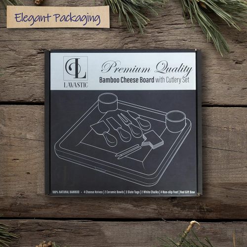  [아마존베스트]Lavastic Cheese Board and Knife Set  Natural Bamboo Charcuterie Board Set  Elegant Cheese Platter with Hidden Drawer  Wooden Cheese Tray with Knives, Bowls, Slate Tags, and Chalk  Anti-