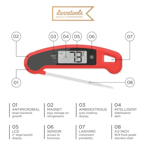  Lavatools Javelin PRO Duo Ambidextrous Backlit Instant Read Digital Meat Thermometer (Chipotle)
