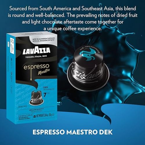  Lavazza Espresso Decaffeinated Dek Medium Roast Arabica & Robusta Aluminum Capsules Compatible with Nespresso Original Machines ,Value Pack, Round and well-balanced, Intensity 7 of 13, 10 Count (Pack of 6)