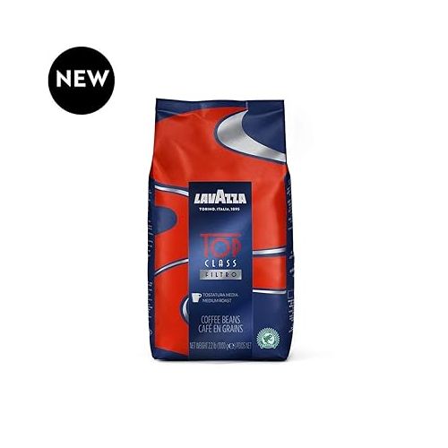  Lavazza Top Class Filtro Whole Bean Coffee Medium Roast 2.2LB Bag ,100% Natural Arabica, Authentic Italian, Blended and roasted in Italy, Milk chocolate and roasted hazelnut aromatic notes