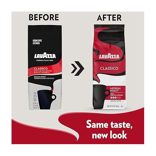  Lavazza Classico Ground Coffee Blend, Medium Roast, 12-Ounce Bags (Pack of 6) , Value Pack, Rich Flavor with Notes of Dried Fruit - Packaging May Vary