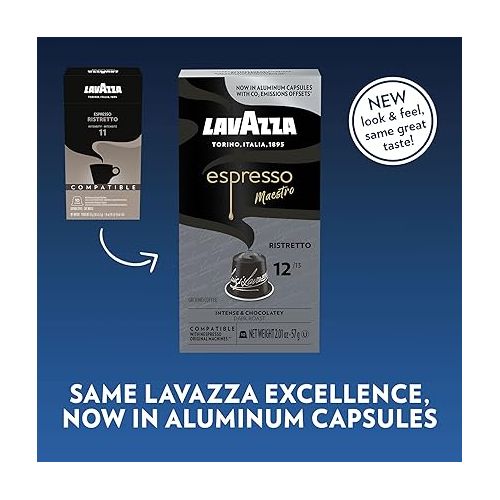  Lavazza Espresso Ristretto Dark Roast Arabica & Robusta Aluminum Capsules Compatible with Nespresso Original Machines (Pack of 60) ,Value Pack, Intense and full bodied, dark crema, Intensity 12 of 13