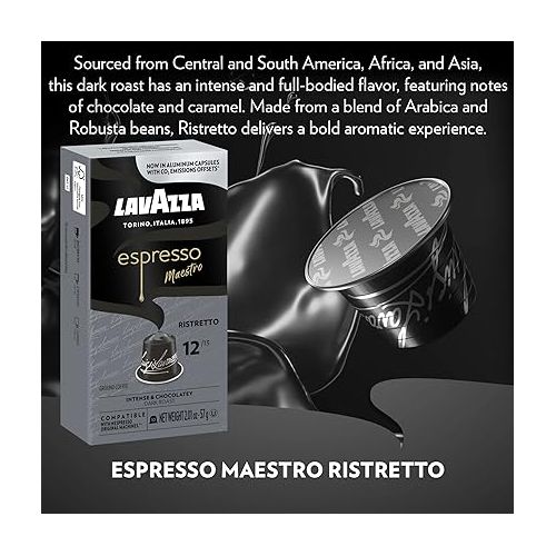  Lavazza Espresso Ristretto Dark Roast Arabica & Robusta Aluminum Capsules Compatible with Nespresso Original Machines (Pack of 60) ,Value Pack, Intense and full bodied, dark crema, Intensity 12 of 13