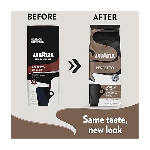  Lavazza Perfetto Whole Bean Coffee Blend Dark Roast , 12 Ounce 100% Arabica, Full-bodied dark roast with bold, dark flavor and notes of caramel