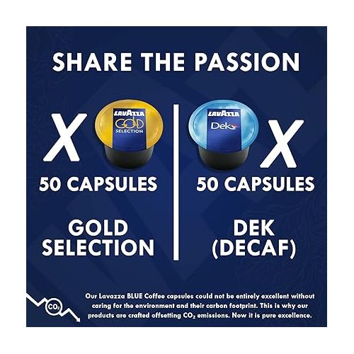  Lavazza Blue Capsules Coffee Pods, Best Value Variety Pack - Gold Collection and Decaf (Dek) for Lavazza LB Machines (all types), 50 Each, 100-Count