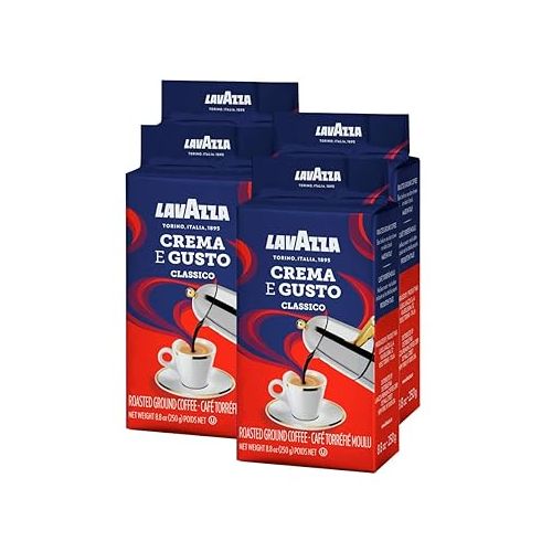  Lavazza Espresso Dark Roast Ground Coffee, 8.8oz Bricks (4 Pack), Authentic Italian Blend Roasted in Italy, Non GMO