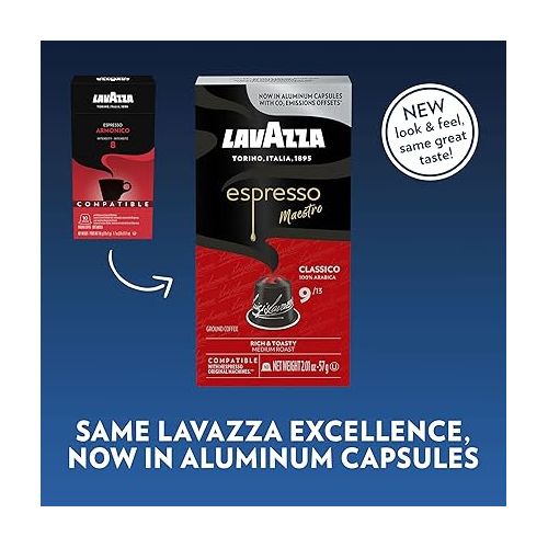  Lavazza Espresso Classico Medium Roast 100% Arabica Aluminum Capsules Compatible with Nespresso Original Machines 10 count (pack of 6) ,Value Pack, Sweet and balanced, dark crema, Intensity 9 13