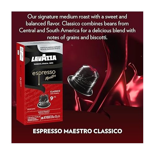  Lavazza Espresso Classico Medium Roast 100% Arabica Aluminum Capsules Compatible with Nespresso Original Machines 10 count (pack of 6) ,Value Pack, Sweet and balanced, dark crema, Intensity 9 13