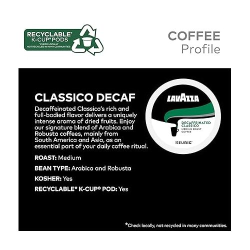  Lavazza Decaf Classico Coffee, Keurig Single-Serve K-Cup Pods, 88 Count (4 Packs of 22)