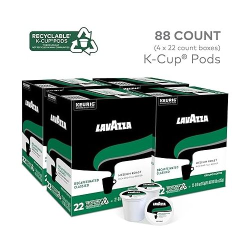  Lavazza Decaf Classico Coffee, Keurig Single-Serve K-Cup Pods, 88 Count (4 Packs of 22)