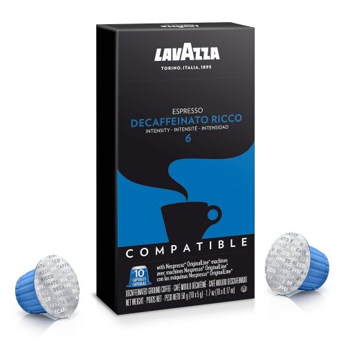  Lavazza Premium Coffee Corp Nespresso OriginalLine Compatible Capsules, Espresso Decaffeinato Ricco, Dark Roast Coffee, 10 Ct