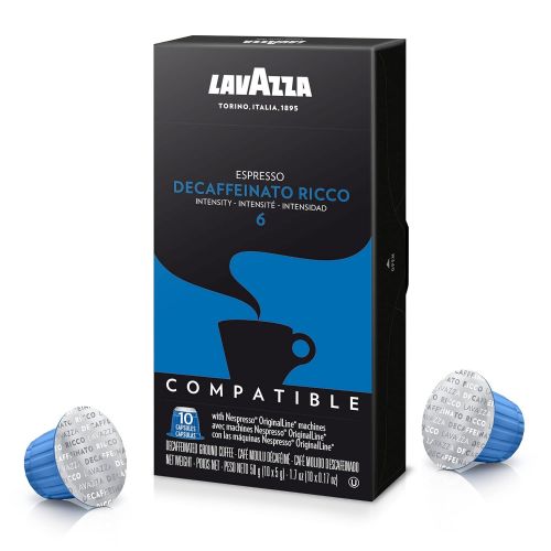  Lavazza Premium Coffee Corp Nespresso OriginalLine Compatible Capsules, Espresso Decaffeinato Ricco, Dark Roast Coffee, 10 Ct