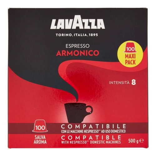  Lavazza Armonico Dark Roast Coffee Capsules Compatible with Nespresso Original* Machines (Pack of 100)