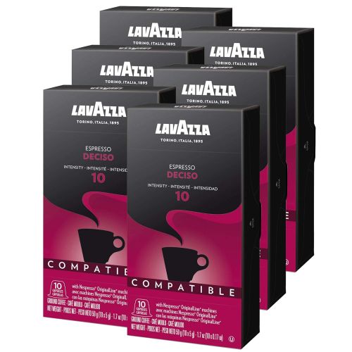  Lavazza Deciso Espresso Dark Roast Capsules Compatible with Nespresso Original Machines (Pack of 60) ,Value Pack, Blended and roasted in Italy, Distinct, velvety with smooth, Dark