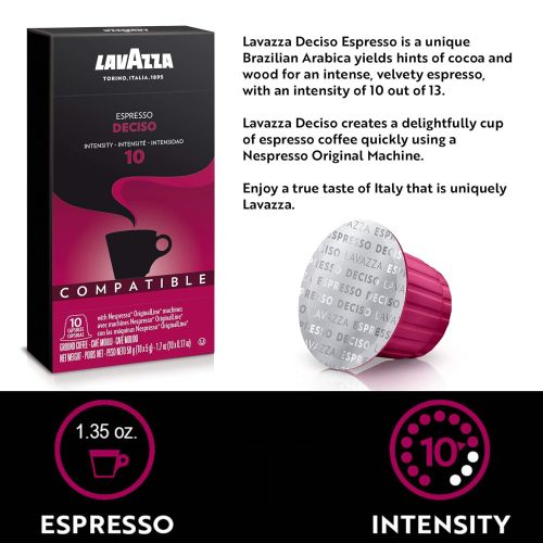  Lavazza Deciso Espresso Dark Roast Capsules Compatible with Nespresso Original Machines (Pack of 60) ,Value Pack, Blended and roasted in Italy, Distinct, velvety with smooth, Dark