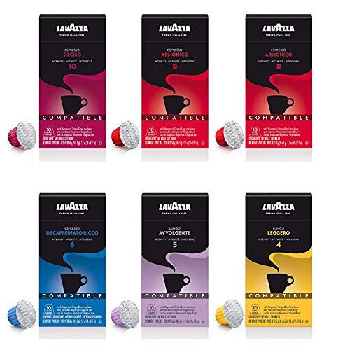  Lavazza Espresso Capsules Compatible with Nespresso Original Machines Variety Pack (Pack of 60) ,Value Pack, Blended and roasted in Italy, 6 Packs of 10 single serve Nespresso pods