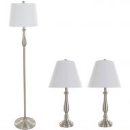 Table Lamps and Floor Lamp with Shades, Set of 3 by Lavish Home, (3 LED Bulbs included), Multiple Styles