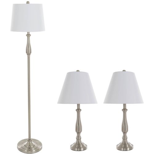  Table Lamps and Floor Lamp with Shades, Set of 3 by Lavish Home, (3 LED Bulbs included), Multiple Styles