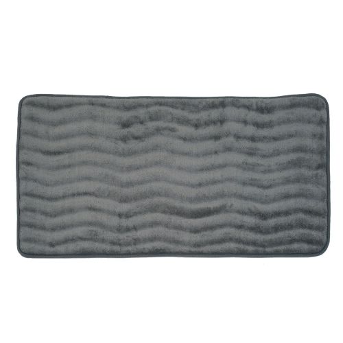  Lavish Home Microfiber Memory Foam Bathmat  Oversized Padded Nonslip Accent Rug for Bathroom, Kitchen, Laundry Room, Wave Pattern (Platinum)