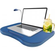 [아마존베스트]LAPTOP BUDDY Laptop Lap Desk, Portable with Foam Filled Fleece Cushion, LED Desk Light, Cup Holder-for Homework, Drawing, Reading and More by Lavish Home (Blue)