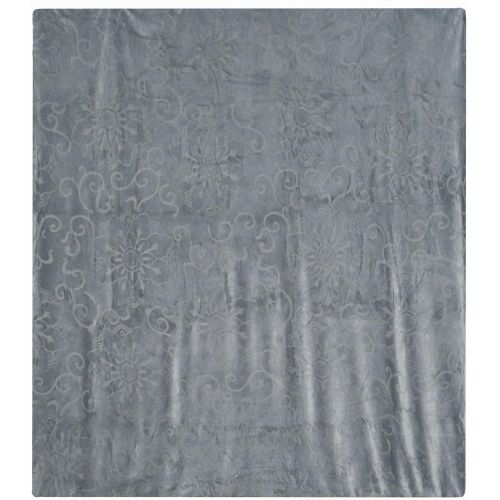  Lavish Home Floral Etched Fleece Blanket with Sherpa, King, Grey