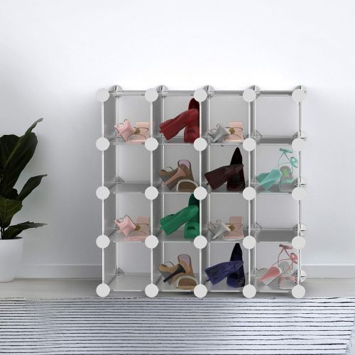  Lavish Home 16 Piece Interlocking Cubby  Customizable and Stackable Modular Plastic Shoe Organizer Shelf and Closet Storage Bin System