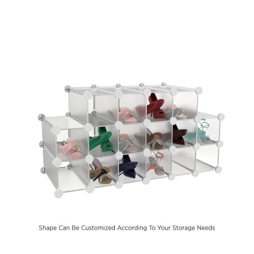  Lavish Home 16 Piece Interlocking Cubby  Customizable and Stackable Modular Plastic Shoe Organizer Shelf and Closet Storage Bin System