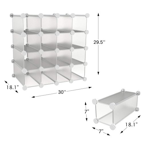  Lavish Home 16 Piece Interlocking Cubby  Customizable and Stackable Modular Plastic Shoe Organizer Shelf and Closet Storage Bin System