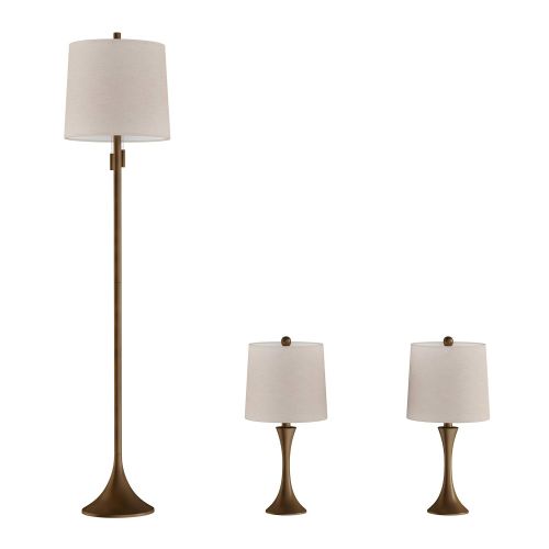  Lavish Home Table and Floor Lamps  Set of 3 Mid-Century Modern Metal Flared Trumpet Base with Energy Efficient LED Light Bulbs Included (Bronze)