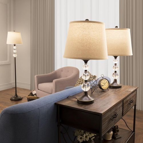  Lavish Home 72-LMP3002 Table Floor Lamp Set of 3,Crystal Balls with Bronze (3 LED Bulbs Included), 3 Piece