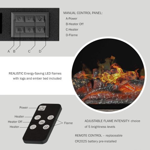  Electric Fireplace TV Stand- for TVs up to 65, Media Shelves & 2 Drawers, Remote Control, LED Flames, Adjustable Heat & Light by Lavish Home