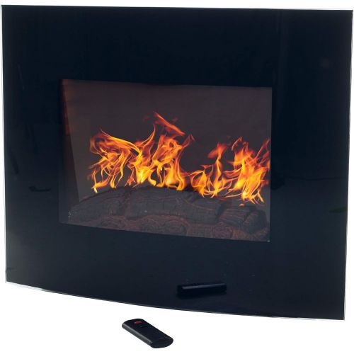  25-Inch Curved Electric Fireplace - Wall Mount, Adjustable Heat, Dimmer, Faux Logs, and Remote Control by Lavish Home (Black)