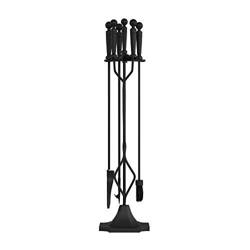  5 Piece Fireplace Tool Set- Heavy Duty Essential Tools for Fireplaces, Fire Pits Includes Tongs, Shovel, Broom, Poker, and Base Stand by Lavish Home