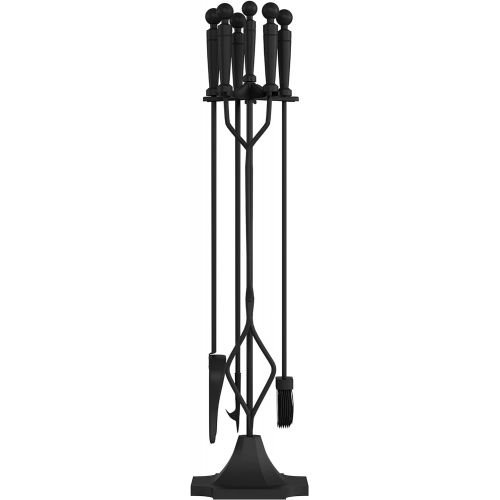  5 Piece Fireplace Tool Set- Heavy Duty Essential Tools for Fireplaces, Fire Pits Includes Tongs, Shovel, Broom, Poker, and Base Stand by Lavish Home