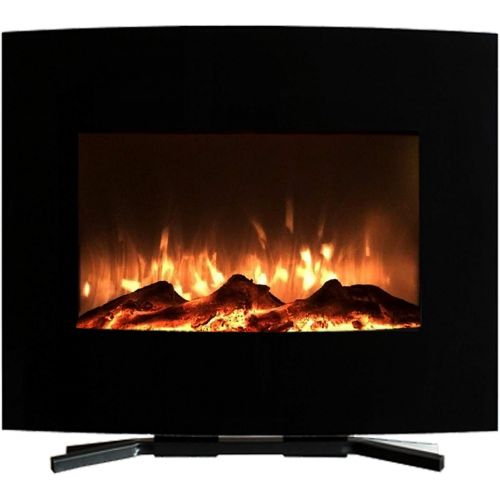  25-Inch Curved Electric Fireplace - Wall Mount or Freestanding Floor Stand, Adjustable Heat, and Remote Control by Lavish Home (Black)