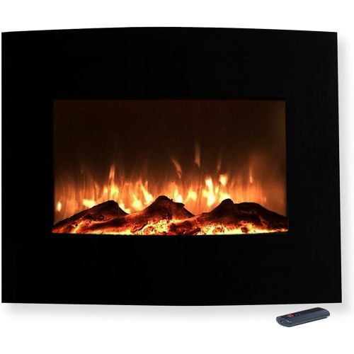  25-Inch Curved Electric Fireplace - Wall Mount or Freestanding Floor Stand, Adjustable Heat, and Remote Control by Lavish Home (Black)