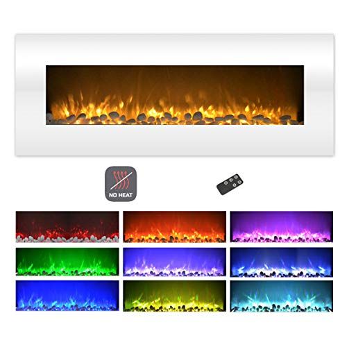  50” Electric Fireplace - Wall Mount - 10 Color LED Flame, NO Heat, 3 Media Options, Dimmer and Remote Control by Lavish Home (White)