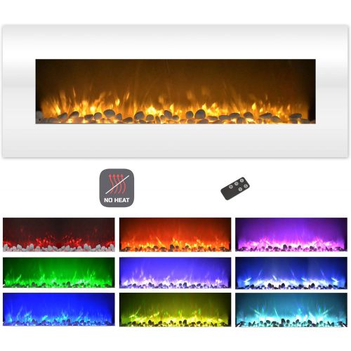  50” Electric Fireplace - Wall Mount - 10 Color LED Flame, NO Heat, 3 Media Options, Dimmer and Remote Control by Lavish Home (White)