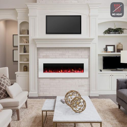  50” Electric Fireplace - Wall Mount - 10 Color LED Flame, NO Heat, 3 Media Options, Dimmer and Remote Control by Lavish Home (White)