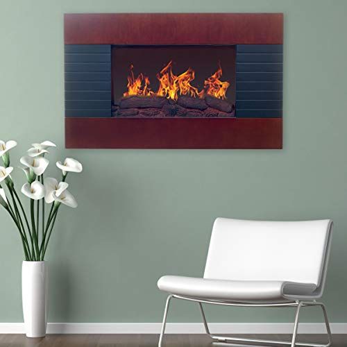  36-Inch Electric Fireplace - Wall Mount, Adjustable Heat, Dimmer, and Remote Control by Lavish Home (Mahogany)