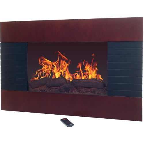  36-Inch Electric Fireplace - Wall Mount, Adjustable Heat, Dimmer, and Remote Control by Lavish Home (Mahogany)