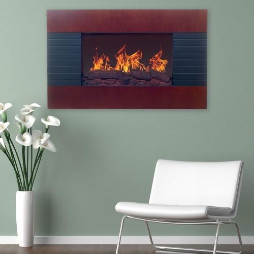  36-Inch Electric Fireplace - Wall Mount, Adjustable Heat, Dimmer, and Remote Control by Lavish Home (Mahogany)