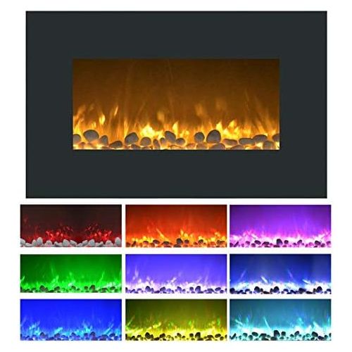  36-Inch Electric Fireplace - Wall Mount or Freestanding Floor Stand, 10 Flame Colors, Adjustable Heat, and Remote Control by Lavish Home (Black)