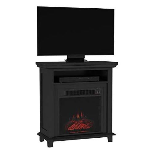  Electric Fireplace TV Stand? 29” Freestanding Console with Shelf, Faux Logs and LED Flames, Space Heater Entertainment Center by Lavish Home (Black)