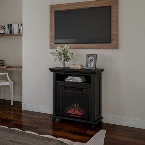  Electric Fireplace TV Stand? 29” Freestanding Console with Shelf, Faux Logs and LED Flames, Space Heater Entertainment Center by Lavish Home (Black)