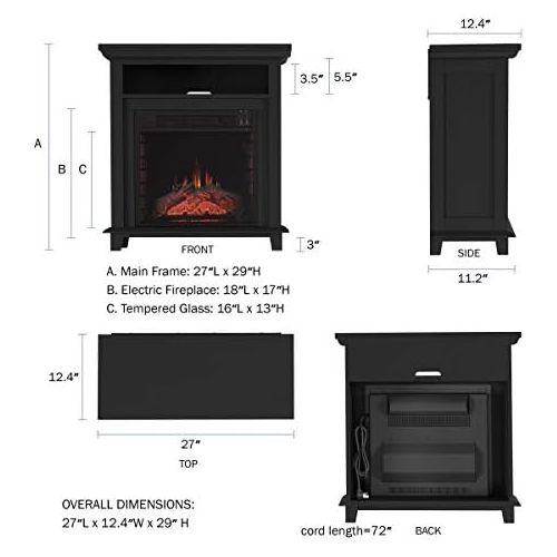  Electric Fireplace TV Stand? 29” Freestanding Console with Shelf, Faux Logs and LED Flames, Space Heater Entertainment Center by Lavish Home (Black)