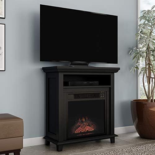  Electric Fireplace TV Stand? 29” Freestanding Console with Shelf, Faux Logs and LED Flames, Space Heater Entertainment Center by Lavish Home (Black)