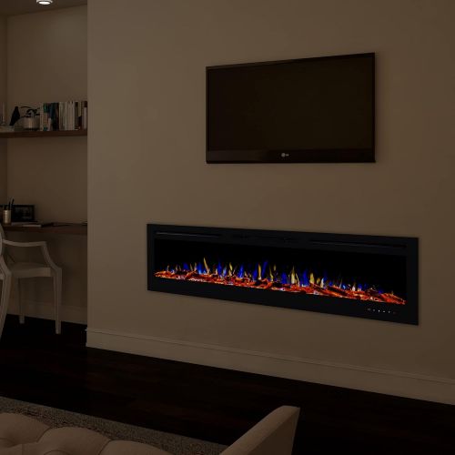  72A” Electric Fireplace-Front Vent, Wall Mount or Recessed-3 Color LED Flame, 10 Fuel Bed Colors & 3 Media-Touch Screen & Remote Control by Lavish Home