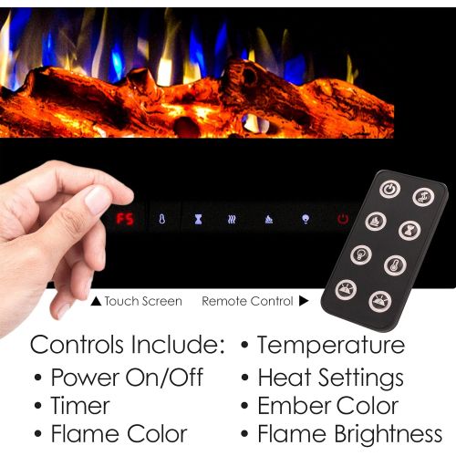  72A” Electric Fireplace-Front Vent, Wall Mount or Recessed-3 Color LED Flame, 10 Fuel Bed Colors & 3 Media-Touch Screen & Remote Control by Lavish Home